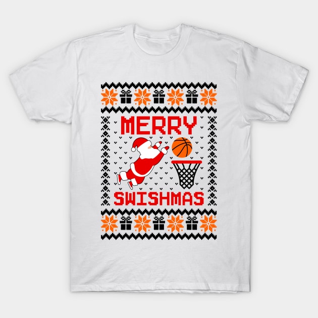 Merry Swishmas Basketball Ugly Sweater T-Shirt by Hobbybox